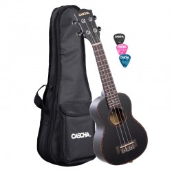 Cascha® ukulele soprano Black Premium mahogany with gigbag