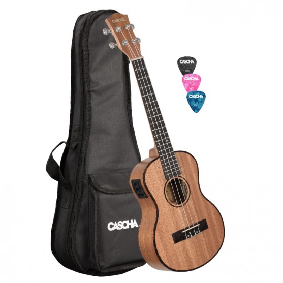 Cascha® ukulele tenorowe EQ mahoń Premium elektro-akustyk z pokrowcem