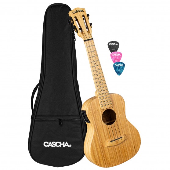 Cascha® ukulele koncertowe Bamboo Natural EQ z futerałem