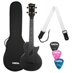 Cascha® elektro-akustyczne ukulele koncertowe Black z futerałem i akcesoriami